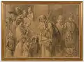 „Knecht Rupprecht beschenkt Kinder“, 1907. Das deutsche Kaiserpaar als „zufällige Passanten“ rechts im Bild