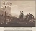 Wilhelm von Kobell, La caravanne en repos, 1801, Aquatinta, eine Reproduktionsgrafik nach einem Gemälde von Thomas Wijck
