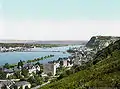 Der Rhein zwischen Koblenz und Ehrenbreitstein, dazwischen die Schiffbrücke, um 1900