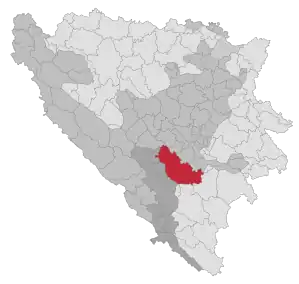 Lage der Gemeinde Konjic in Bosnien und Herzegowina (anklickbare Karte)