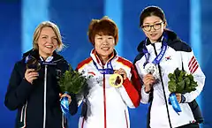 Zhou Yang (Mitte) nach ihrem Olympiasieg 2014