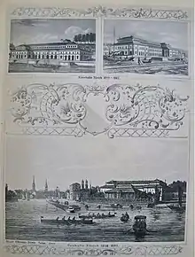 Konzertsaal 1840–1867 (oben); «Alte Tonhalle», 1868–1895 (unten)