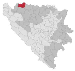 Lage der Gemeinde Kozarska Dubica in Bosnien und Herzegowina (anklickbare Karte)