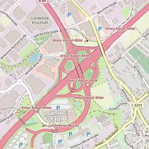 Übersichtskarte Autobahnkreuz Kassel-Mitte