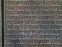 Namen der Gefallenen (Ausschnitt)
