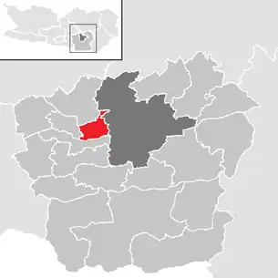 Lage der Gemeinde Krumpendorf am Wörthersee im Bezirk Klagenfurt-Land (anklickbare Karte)