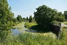 Der Burg-Kudenseer Kanal (Bütteler Kanal) am Schöpfwerk zum Nord-Ostsee-Kanal