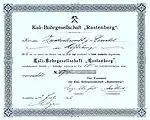 Kux-Schein der Kali-Bohrgesellschaft „Rastenberg“