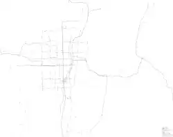 Netzentwicklung (gesamtes Stadtgebiet; durchgezogen = Bestand, unterbrochen/punktiert = stillgelegt)