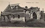 Zerstörte ehemalige Kirche auf einer Postkarte um 1918