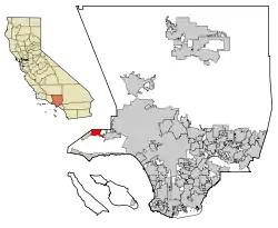 Lage von Agoura Hills im Los Angeles County (rechts) und in Kalifornien (links)