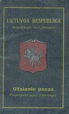 Ein ausländischer Pass der Republik Litauen mit Vytis, der bis zur Annexion 1940 verwendet wurde