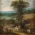 Jan Brueghel d.&nbsp;Ä. und Josse de Momper (zugeschrieben): Das Landleben, ca. 1620–1622, Öl auf Leinwand, 166 × 168 cm, Prado, Madrid. Einige Figuren, vor allem die drei Frauen unten rechts, sind freie Kopien aus der berühmten Heuernte von Pieter Brueghel d. Ä. (1565, Nationalgalerie, Prag)
