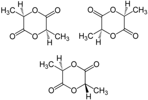 Strukturformeln der Stereoisomeren von Lactid