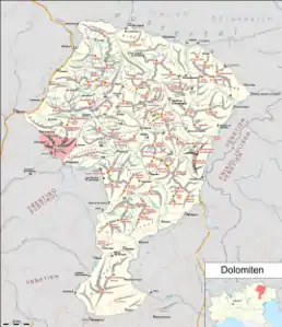 Latemar in Rot dargestellt auf der Dolomitenkarte