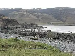 Laggan Sands bei Lochbuie hat einen sandigen Sturmstrand hinter einem Geröll-Sturmstrand.