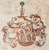 Ansitz Langenmantel in Tramin, Fresko-Wappen der Langenmantel vom RR, 16. Jahrhundert