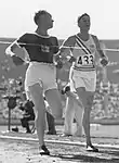 Zieleinlauf über 5000 Meter 1932: links der Sieger Lauri Lehtinen vor dem US-Amerikaner Ralph Hill