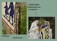 Abbruch eines Michelin-Verkehrszeichens mit eingesetzter Schilderplatte und Moniereisen