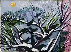 Raben auf verschneitem Baum, um 1960