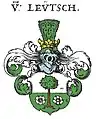 Wappen "V. Leutsch". Aus: Johann Siebmacher: Erneuert- und Vermehrtes Wappen-Buch [...]. Paul Fürst, Nürnberg 1695, Bl. 153. (nachkoloriert)