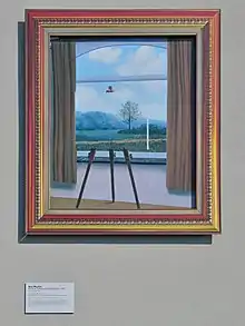 Malerei nach René Magritte: Die Beschaffenheit des Menschen, 1933. Surrealismus.