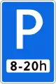 Zeichen 530:Parkplatz (8:00 bis 20:00 Uhr)