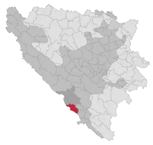 Lage der Gemeinde Ljubuški in Bosnien und Herzegowina (anklickbare Karte)