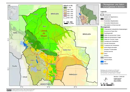 Lage der Moxos-Ebene in Bolivien