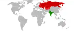 Lage von Indien und Sowjetunion