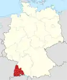 Lage des Regierungsbezirkes Freiburg in Deutschland