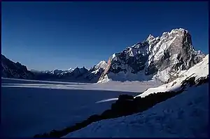 Blick vom Hispar La nach Südosten zum Biafogletscher