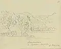 Ansicht von Aufhausen mit der Ruine Schenkenstein (Ludwig Kolb 1834)