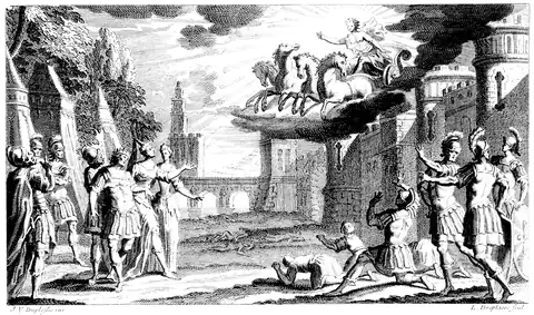 Szenenbild des zweiten Akts. Partiturausgabe von 1708