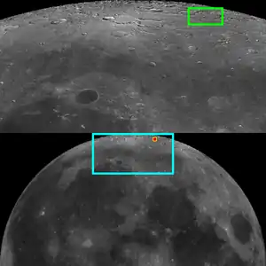 Lage des Kraters auf einem Bild der Sonde Clementine