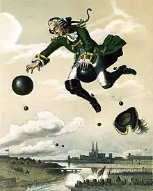Münchhausens Ritt auf der Kanonenkugel – Zeichnung von August von Wille