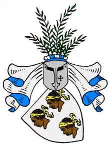 Wappen des  Adelsgeschlechtes Münchow, drei Köpfe mit goldenen flatternden Stirnbändern