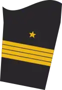 Dienstgradabzeichen eines Kapitän zur See (Truppendienst oder militäfachlicher Dienst) auf dem Unterärmel der Jacke des Dienstanzuges für Marineuniformträger