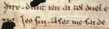 Ausschnitt eines Pergaments mit Minuskelschrift