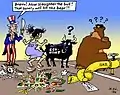 "Selbst-Sanktionen", Zeitungs-Cartoon vom 16. August 2014;