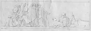 Die Unterwelt, Ausschnitt rechts: Charon und die weinenden Schatten. Lithographie von Rudolph Lehmann