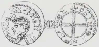 Pfennig von Magnus Berrføtt. 0,399&nbsp;g.