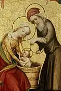 Maria und Josef waschen das Christuskind
