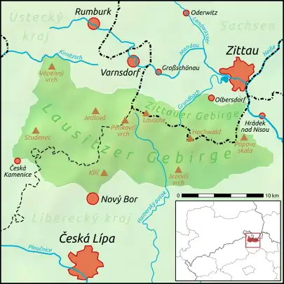 Lage und Ausdehnung des Lausitzer Gebirges