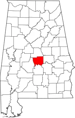 Karte von Autauga County innerhalb von Alabama