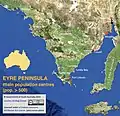 Satellitenaufnahme der Eyre-Halbinsel mit größeren Orten