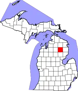 Karte von Oscoda County innerhalb von Michigan