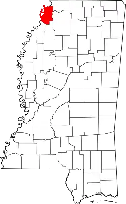 Karte von Tunica County innerhalb von Mississippi