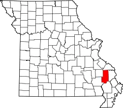 Karte von Bollinger County innerhalb von Missouri