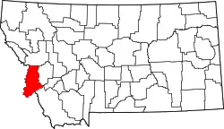 Karte von Ravalli County innerhalb von Montana